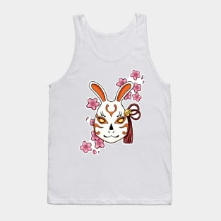 Blossoming Habits: A Cherry Blossom Japanese Mask Orange Tank Top